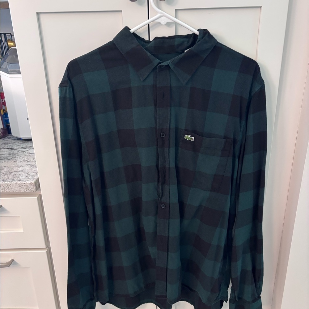 Lacoste Green and Black Plaid Casual Button-Down Shirt